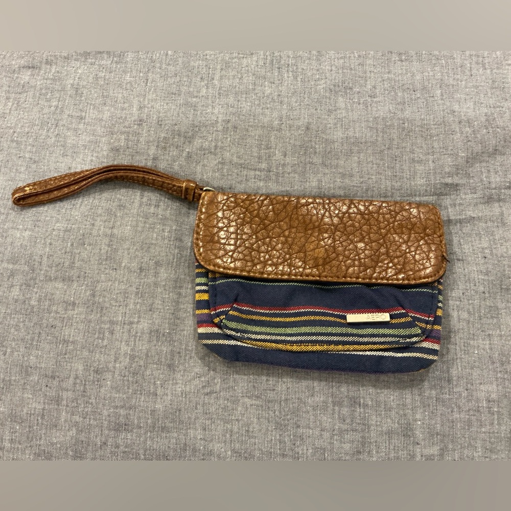 Aeropostale Brown and Blue Women's Clutch Corner Zip Wristlet